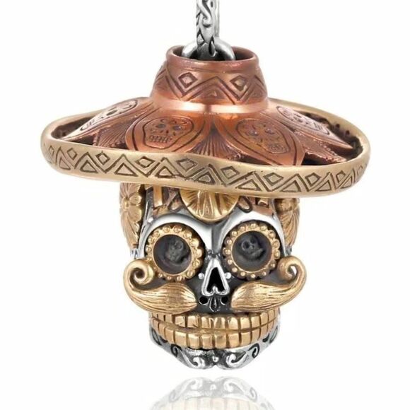 Day of the Dead Sugar Skull Sombrero Necklace / Pendant #734 - Picture 6 of 12